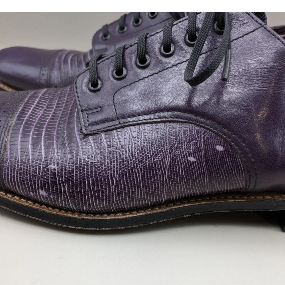 VTG Stacy Adams Madison Purple Lace Up Leather Oxfords Faux Lizard Mens 9.5 D